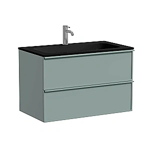 Тумба с раковиной Sancos Velta 80 VL80GG+CN7012MB серо-зеленая матовая/раковина черная матовая, с отверстием для ванной в интернет-магазине Sanbest