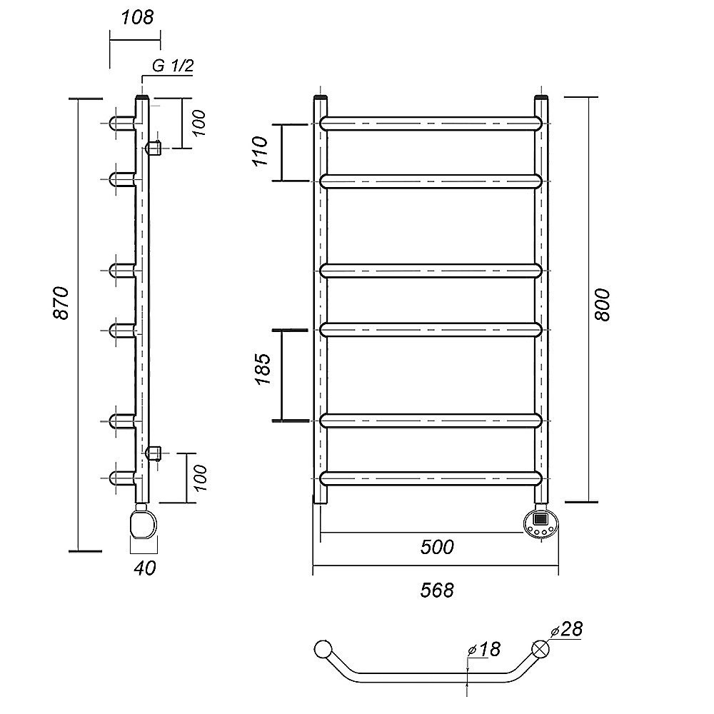 Полотенцесушитель электрический Domoterm Лаура П6 500x800 АБР E бронза купить в интернет-магазине сантехники Sanbest