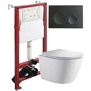 Унитаз подвесной Orange CI07-100W+APB144 безободковый, с крышкой микролифт, с инсталляцией, белый/кнопка черная купить в интернет-магазине Sanbest