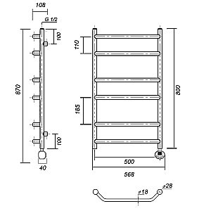 Полотенцесушитель электрический Domoterm Лаура П6 500x800 АБР E бронза купить в интернет-магазине сантехники Sanbest