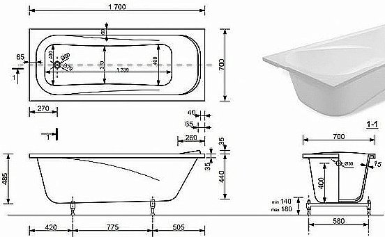 Ванна Taliente Bolseno Matt BL17070Matt 170х70 белая матовая купить в интернет-магазине Sanbest