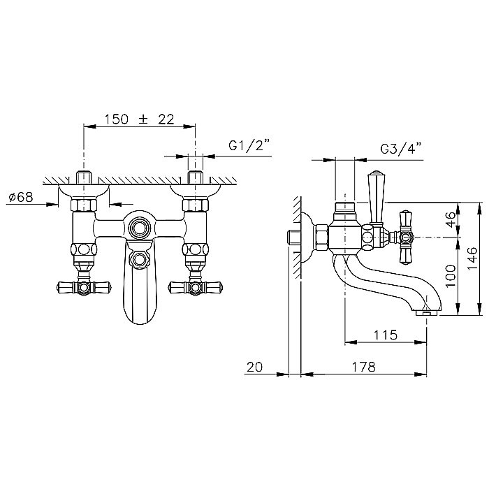 Смеситель для ванны Nicolazzi Teide 1900CR05 Хром купить в интернет-магазине сантехники Sanbest