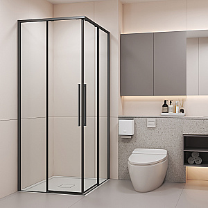 Душевой уголок Black&White Stellar Wind 90х90 12209090GM профиль оружейная сталь/стекло прозрачное купить в интернет-магазине Sanbest