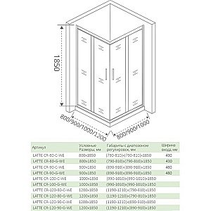 Душевой уголок Good Door LATTE CR-120-80-G-WE стекло матовое/профиль анодированный алюминий купить в интернет-магазине Sanbest