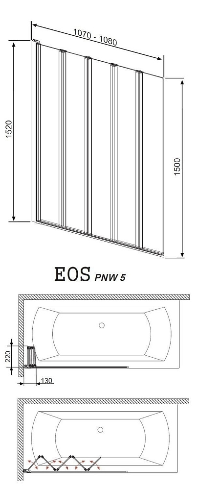 Шторка для ванны Radaway EOS PNW5 107 купить в интернет-магазине Sanbest