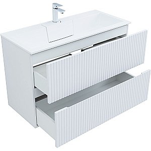 Тумба с раковиной Aquanet Джейн 100 313288 белая матовая для ванной в интернет-магазине Sanbest