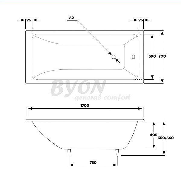Ванна чугунная BYON Vilma V0000096 170x70 купить в интернет-магазине Sanbest