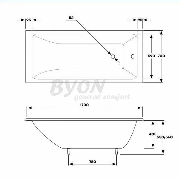 Ванна чугунная BYON Vilma V0000096 170x70 купить в интернет-магазине Sanbest