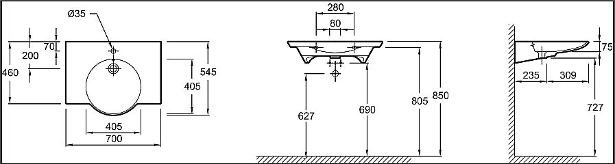 Раковина Jacob Delafon SPHERIK 70 E4492-00 белая купить в интернет-магазине Sanbest