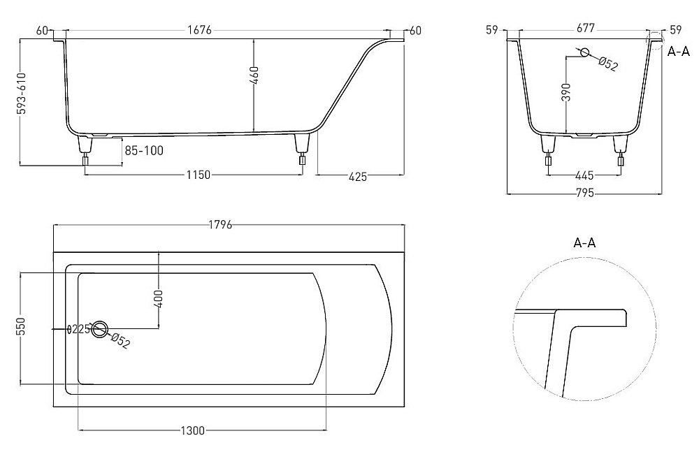 Ванна Salini Cascata S-Stone 180x80 104223M белая матовая купить в интернет-магазине Sanbest