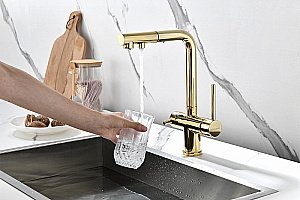 Смеситель для кухни Paulmark Serpentine Se213222-G золото купить в интернет-магазине сантехники Sanbest