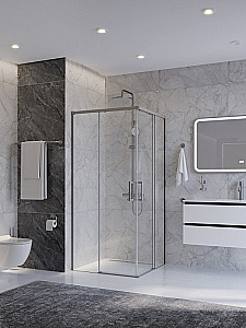 Душевой уголок Cezares PLANE 100х100 A-2-100-C-IN стекло прозрачное/профиль сатин купить в интернет-магазине Sanbest