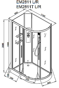 Душевая кабина AvaCan EM Серия EM2811LNT 110х80 без крыши прозрачная, левосторонняя купить в интернет-магазине Sanbest