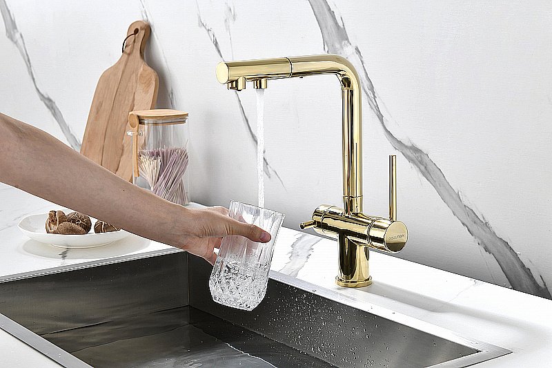 Смеситель для кухни Paulmark Serpentine Se213222-G золото купить в интернет-магазине сантехники Sanbest