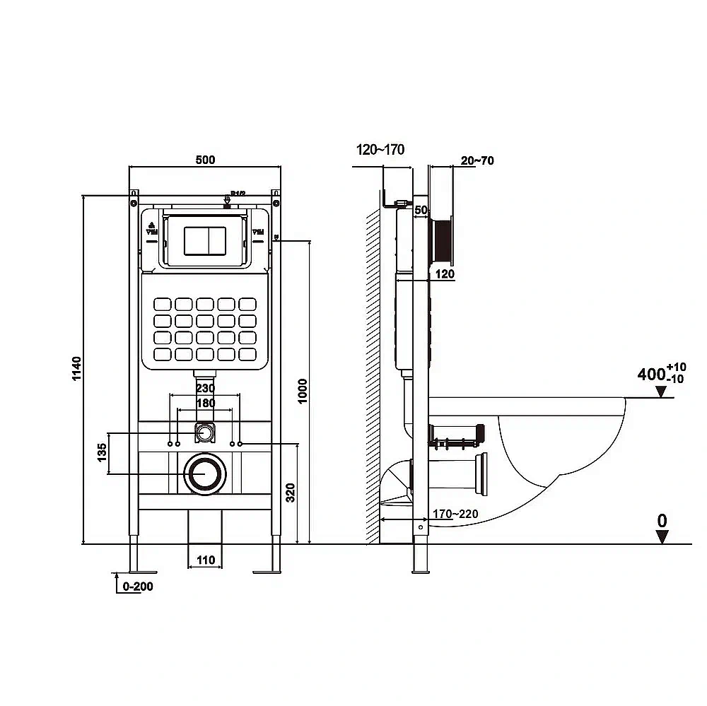 Унитаз подвесной ABBER Bequem AC1100 белый с инсталляцией AC0105 и кнопкой AC0120MMG золото матовое, безободковый, с крышкой микролифт купить в интернет-магазине Sanbest