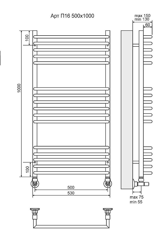 Полотенцесушитель водяной Terminus Арт П16 500х1000 купить в интернет-магазине сантехники Sanbest