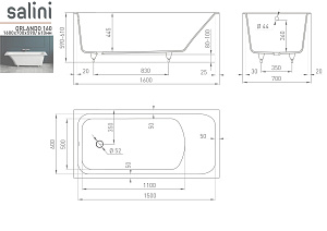 Ванна Salini ORLANDO Kit S-Sense Sapirit 160х70 RAL глянец купить в интернет-магазине Sanbest