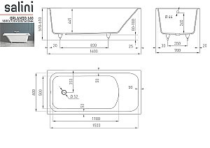 Ванна Salini Orlanda Kit S-Sense 160х70 102115GF RAL купить в интернет-магазине Sanbest