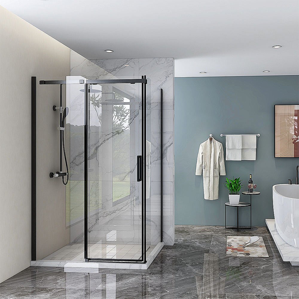 Душевой уголок Veconi Rovigo RV070-16080PR-01-19C4 160х80 стекло прозрачное/профиль черный матовый купить в интернет-магазине Sanbest