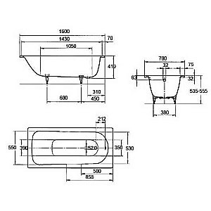 Ванна стальная Kaldewei Saniform Plus 362-1 160x70111730003001 Antislip Perl-Effekt белый купить в интернет-магазине Sanbest