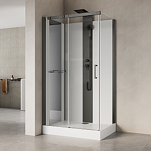 Душевая кабина Black&White Galaxy 110х80 8708000GM с гидромассажем, стекло прозрачное/профиль оружейная сталь купить в интернет-магазине Sanbest