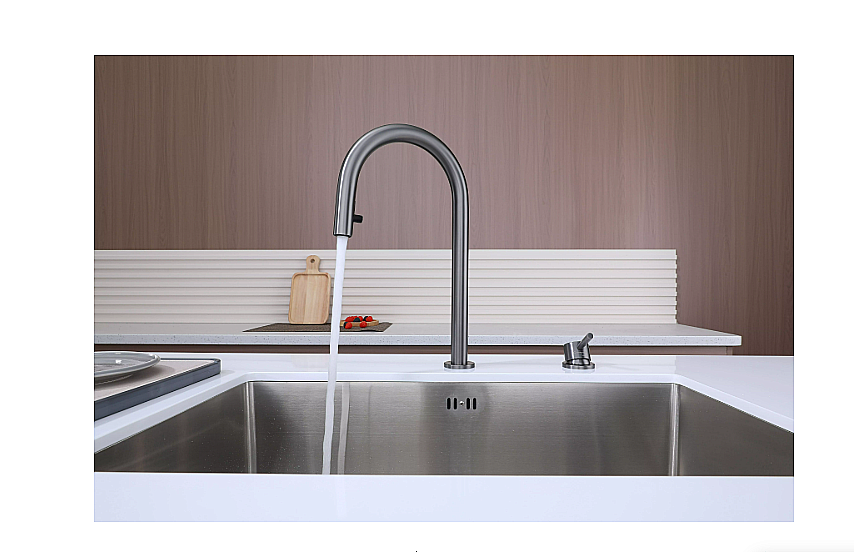 Смеситель для кухни Paulmark Estetica Es218006-GM вороненая сталь купить в интернет-магазине сантехники Sanbest