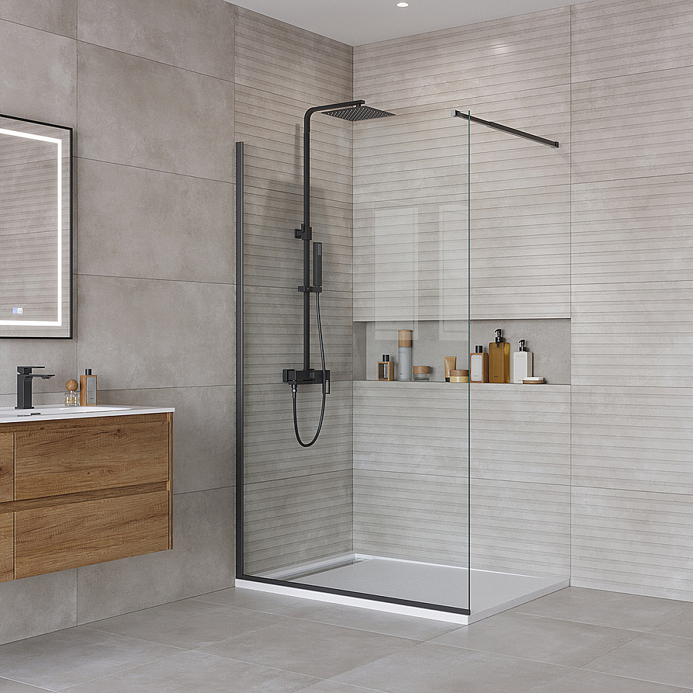 Душевое ограждение BelBagno KRAFT-L-1-110-C-NERO прозрачное/профиль черный купить в интернет-магазине Sanbest