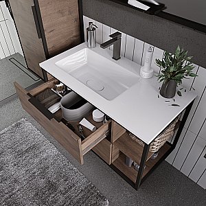 Тумба с раковиной Grossman ЛОФТ 1090012 90 веллингтон/металл черный для ванной в интернет-магазине Sanbest