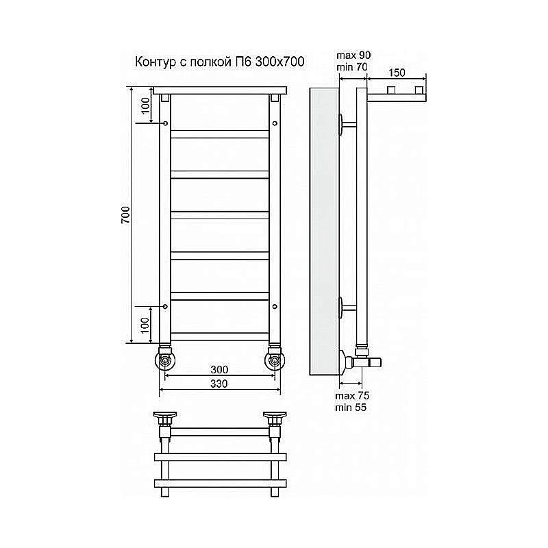 Полотенцесушитель водяной Terminus Контур с полкой П6 300x700 купить в интернет-магазине сантехники Sanbest