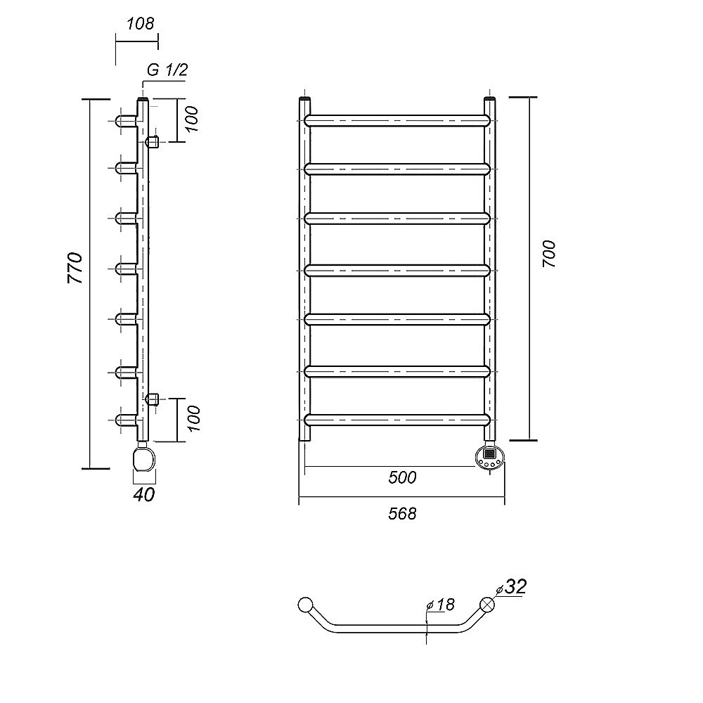 Полотенцесушитель электрический Domoterm Лаура П7 500x700 E хром купить в интернет-магазине сантехники Sanbest