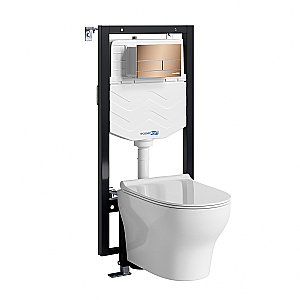 Унитаз подвесной WasserKRAFT Berkel 56TLT.010.ME.RG04.H001 безободковый, с инсталляцией Vils 56, с крышкой микролифт, белый/кнопка розовое золото купить в интернет-магазине Sanbest