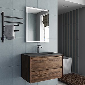 Тумба с раковиной Vincea Gio 80 VMC-2G800CO/VBS-13980MA тёмный дуб/раковина антрацит матовый для ванной в интернет-магазине Sanbest