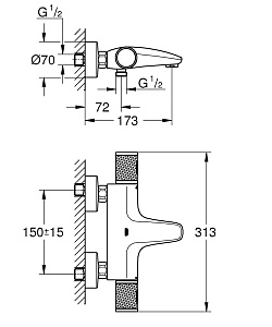 Смеситель для ванны Grohe Grohtherm 1000 Performance 34830000 хром купить в интернет-магазине сантехники Sanbest