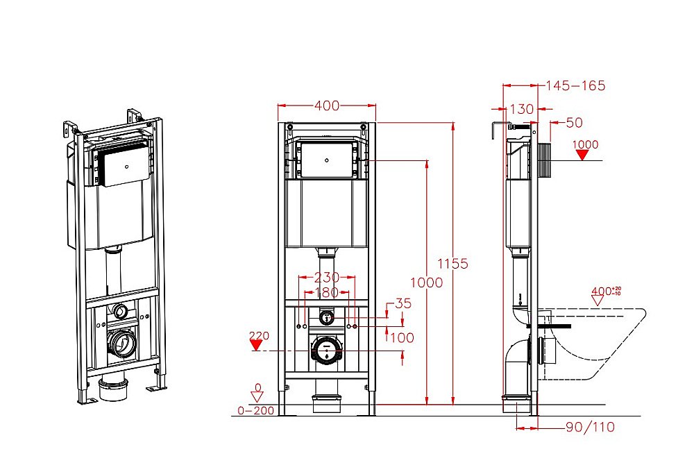Инсталляция для унитаза D&K DI8140116 кнопка хром купить в интернет-магазине сантехники Sanbest