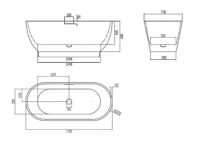 Ванна ABBER Frankfurt AM9941MBE 170x75 светло-бежевая матовая купить в интернет-магазине Sanbest