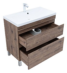 Тумба с раковиной Aquanet Нота New 90 344145+284114 дуб веллингтон табак для ванной в интернет-магазине Sanbest