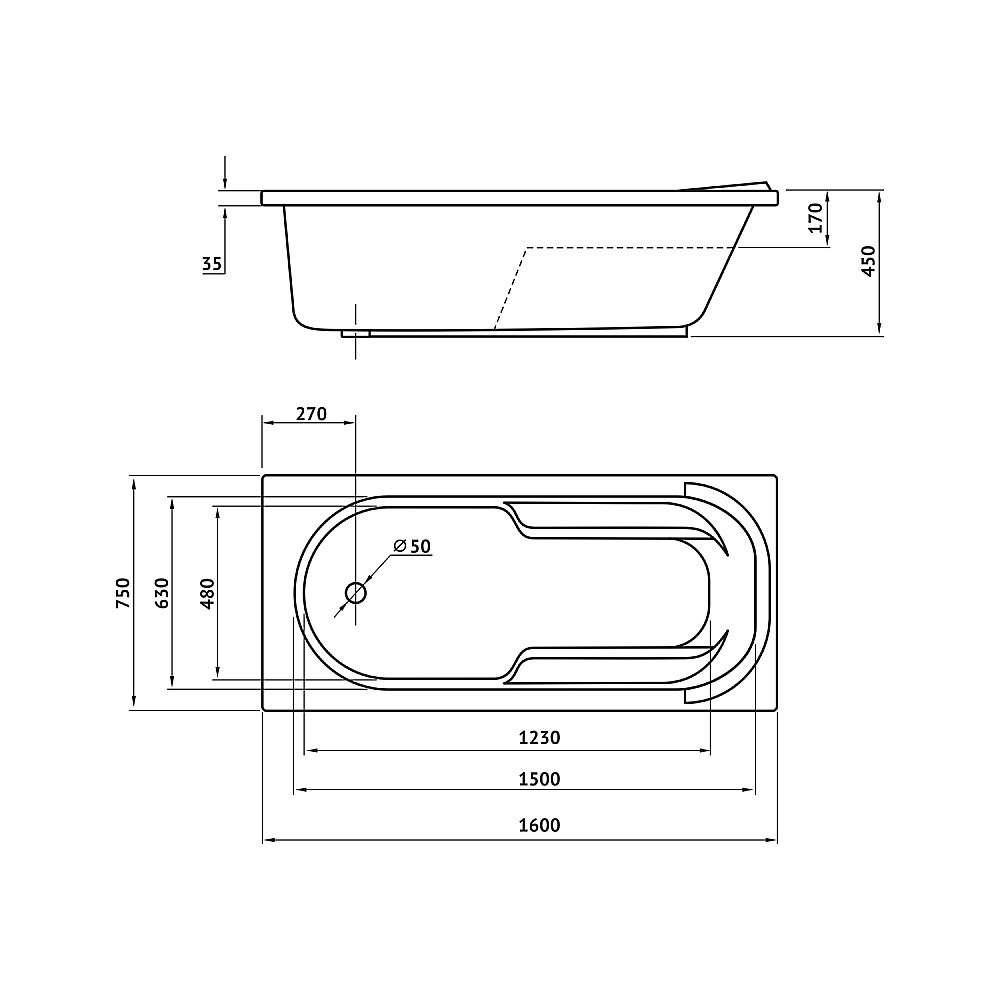 Ванна акриловая BERGES LUMBO 050002 160x75 купить в интернет-магазине Sanbest