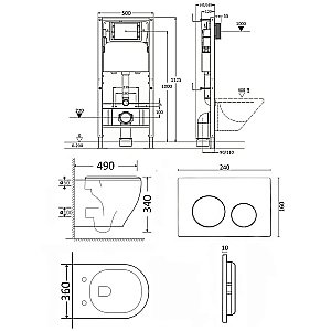 Унитаз подвесной Orange CI07-150W+APB144 безободковый, с крышкой микролифт, с инсталляцией, белый/кнопка черная купить в интернет-магазине Sanbest