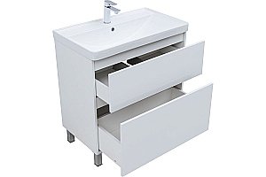 Тумба с раковиной Aquanet Вега 80 344123+301805 белая глянцевая для ванной в интернет-магазине Sanbest