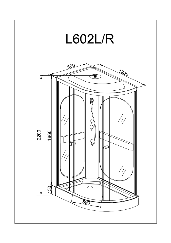 Душевая кабина Deto L602 R LED 98701 120x80 купить в интернет-магазине Sanbest