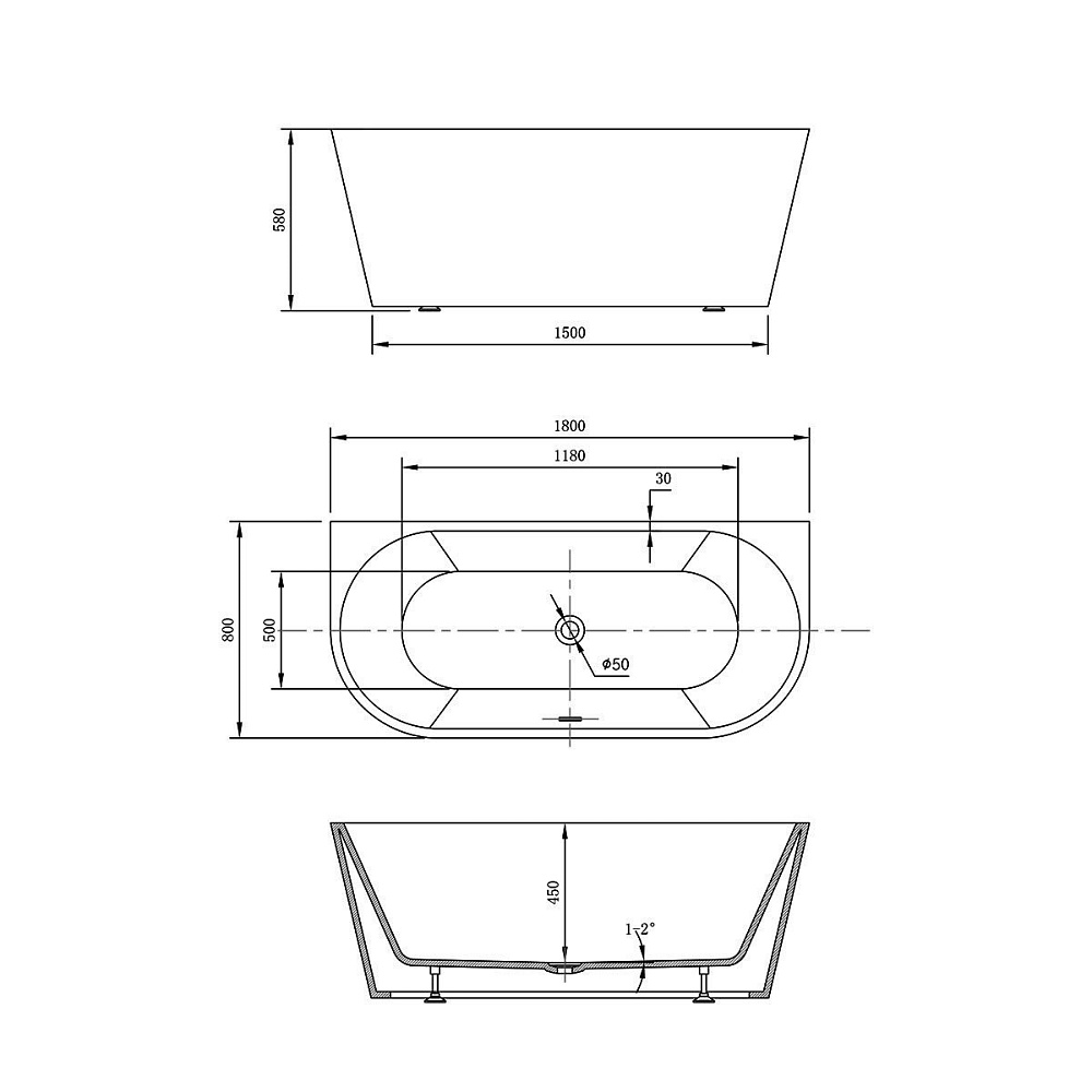 Ванна акриловая Vincea VBT-421 180x80 белая купить в интернет-магазине Sanbest