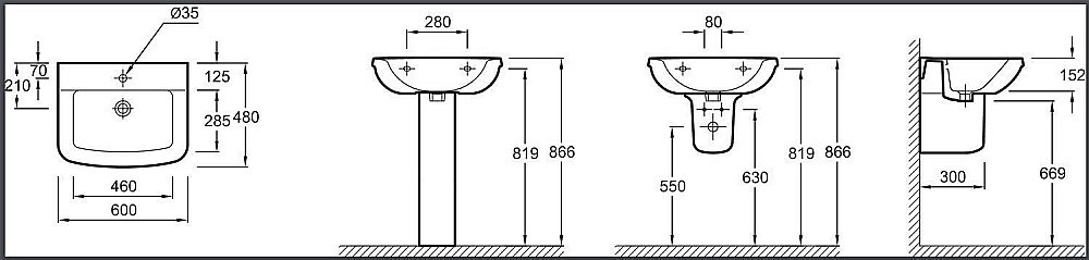 Раковина на пьедестале Jacob Delafon PANACHE 60 E1435-00+E1403-00 белая купить в интернет-магазине Sanbest