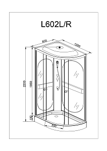 Душевая кабина Deto L602 R LED 98701 120x80 купить в интернет-магазине Sanbest