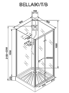 Душевая кабина Ceruttispa BELLA 11100 стекло прозрачное/профиль черный матовый купить в интернет-магазине Sanbest