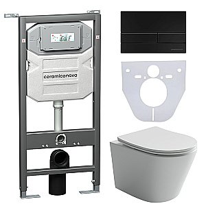 Унитаз подвесной Ceramica Nova Balearica CN6000_1002B_1000 безободковый, с крышкой микролифт, с инсталляцией и черной матовой кнопкой купить в интернет-магазине Sanbest