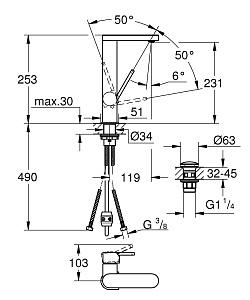 Смеситель для раковины Grohe Plus 23844003 хром купить в интернет-магазине сантехники Sanbest