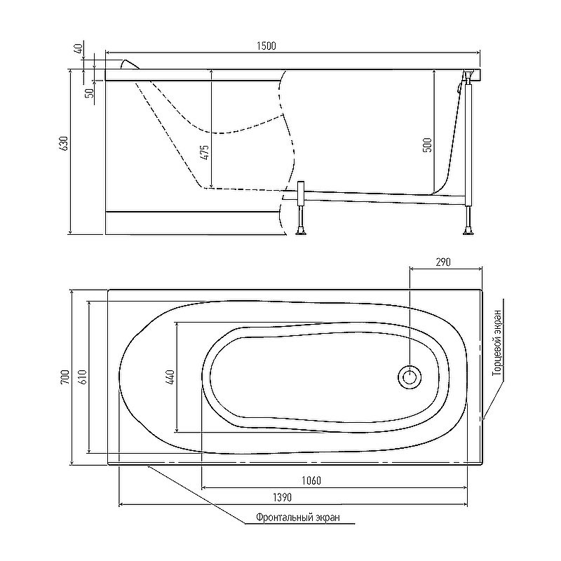 Акриловая ванна Timo KILO1570 150x70 белая купить в интернет-магазине Sanbest