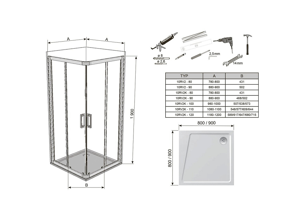 Душевой уголок Ravak 10° 10RV2K 80x90 белый/Transparent купить в интернет-магазине Sanbest