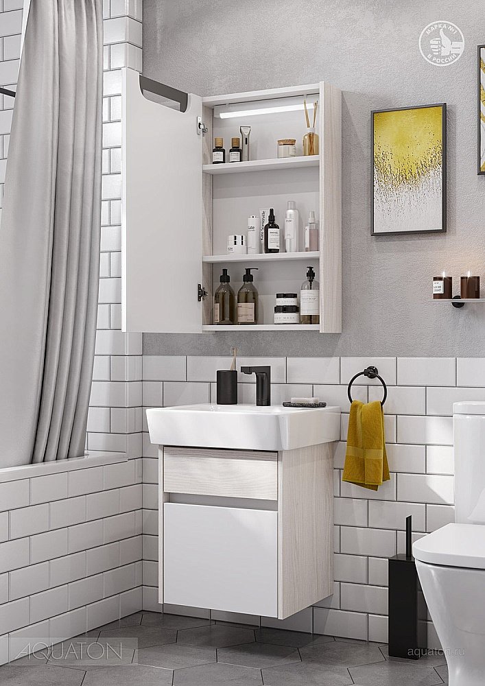 Зеркальный шкаф Акватон Верди 50 белый/ясень фабрик купить в интернет-магазине сантехники Sanbest