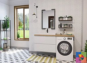 Тумба с раковиной Эстет Malibu Luxe 155 любой цвет тумбы и раковины с блестками под заказ для ванной в интернет-магазине Sanbest